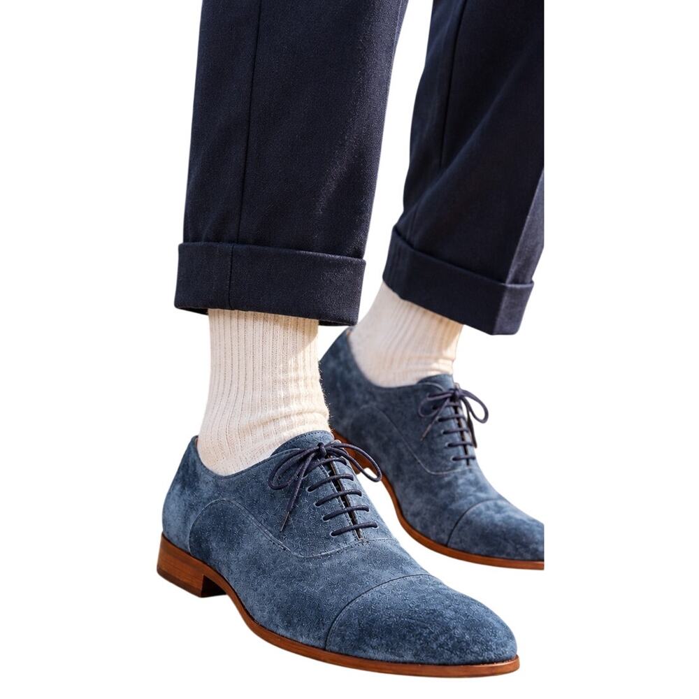 Steve Madden Libre Men’s Blue Suede Oxford Shoes Cap Toe Rockabilly Size 11M